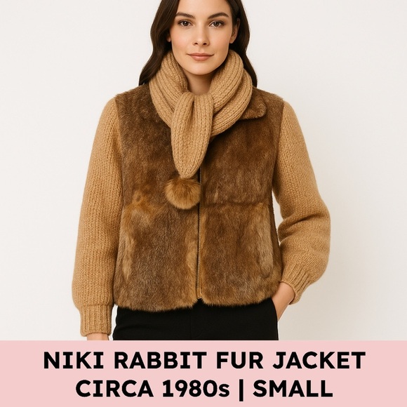 Niki Jackets & Blazers - 1980s Vintage Niki Rabbit Fur Knit Jacket Scarf Pom Pom Small